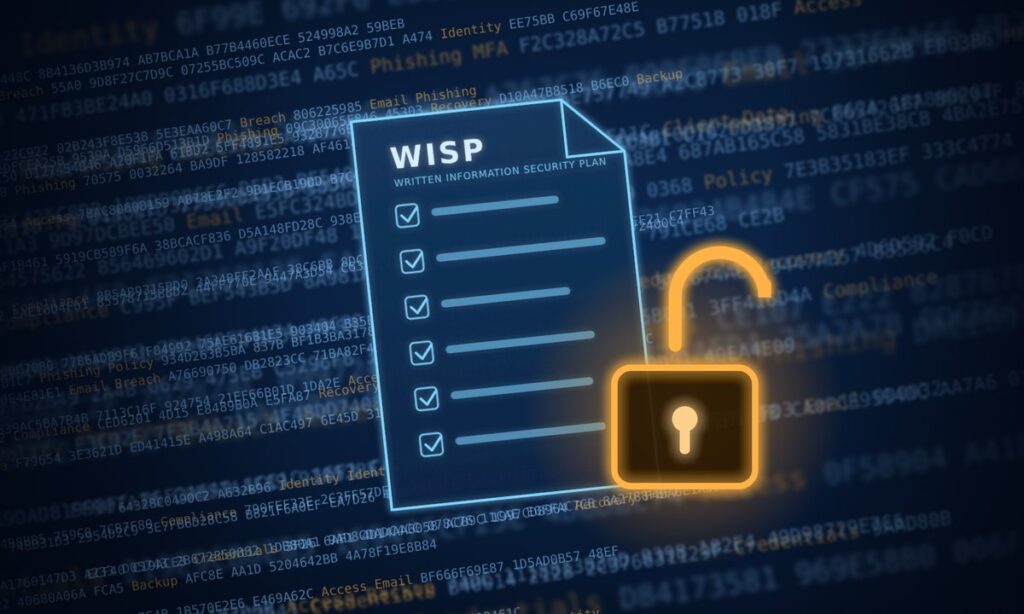 WISP checklist with an open padlock – accounting firm cybersecurity